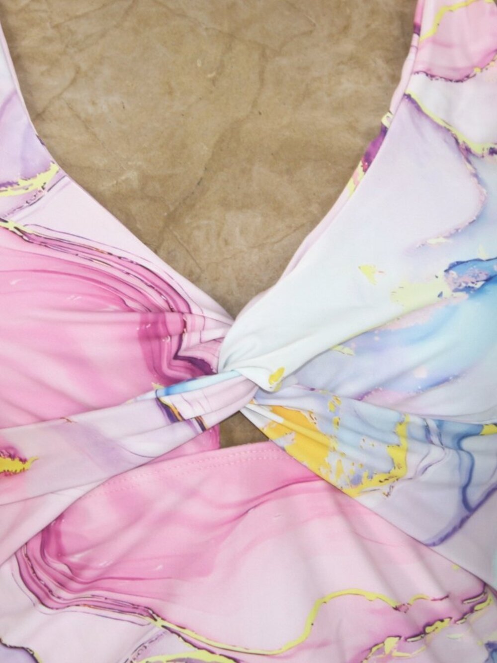 Swimsuit One Piece Bathing Suit Abstract Watercolor Marble Tie Dye Pink Large - Picture 2 of 15
